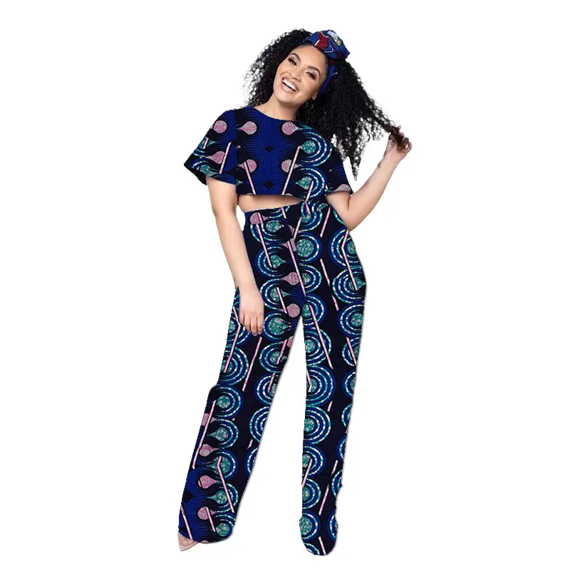 Original Design African Couture Women's Ankara Outfits Short Tops & Trouses Print Female Groom Suits Made To Measure