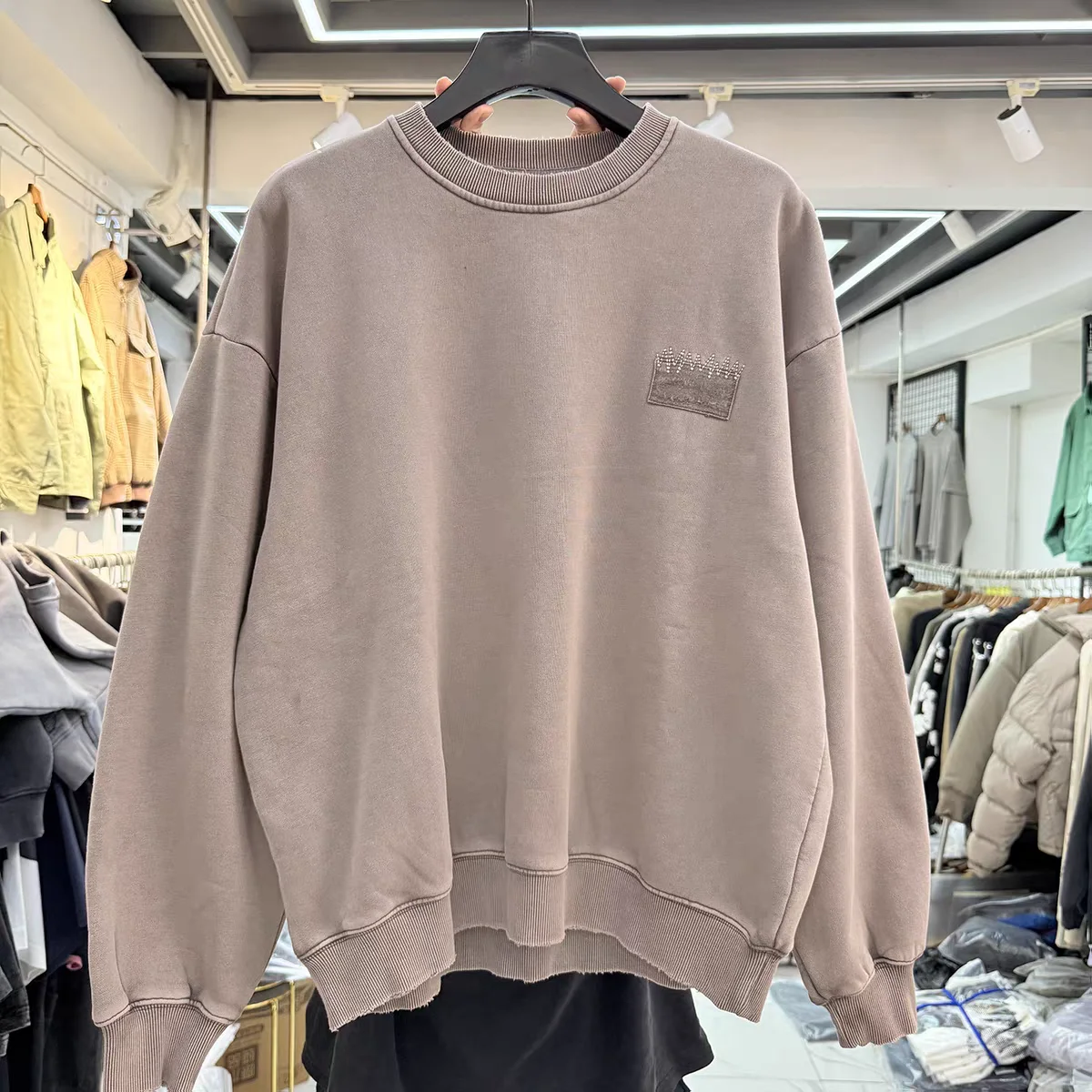 لطيفة غسلها التطريز الصلبة Crewneck الرجال النساء المتضخم النسيج الثقيل للجنسين بلوزات