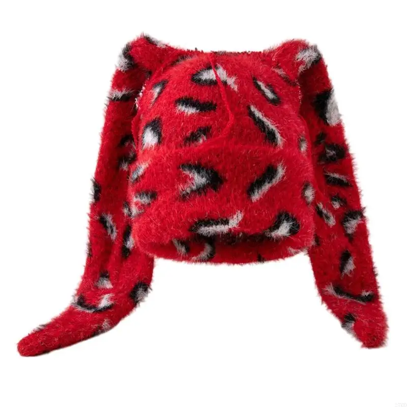 Comfortable Spotted Animal Pattern Long Ear Cap Warm Unisex For Cold Weather Outdoors
