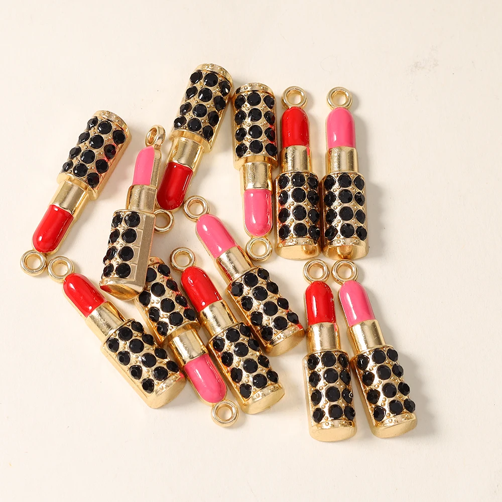 10pcs 7*28mm Sexy Kiss Red Lips Lipstick Charms for Making Cute Earrings Pendant Necklace DIY Jewelry Making Findings