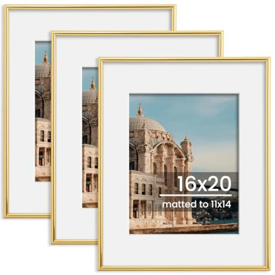 

Фоторамка 16x20 для фотографий 11x14 с паспарту или без него, настенная, 3 штуки в упаковке