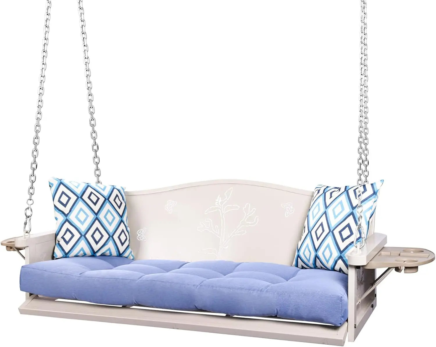 

3-Seat Metal Porch Swing 900 LBS Heavy Duty Hanging Bench with Upgraded Tray & Cushions Rust-Resistant Finish Swing
