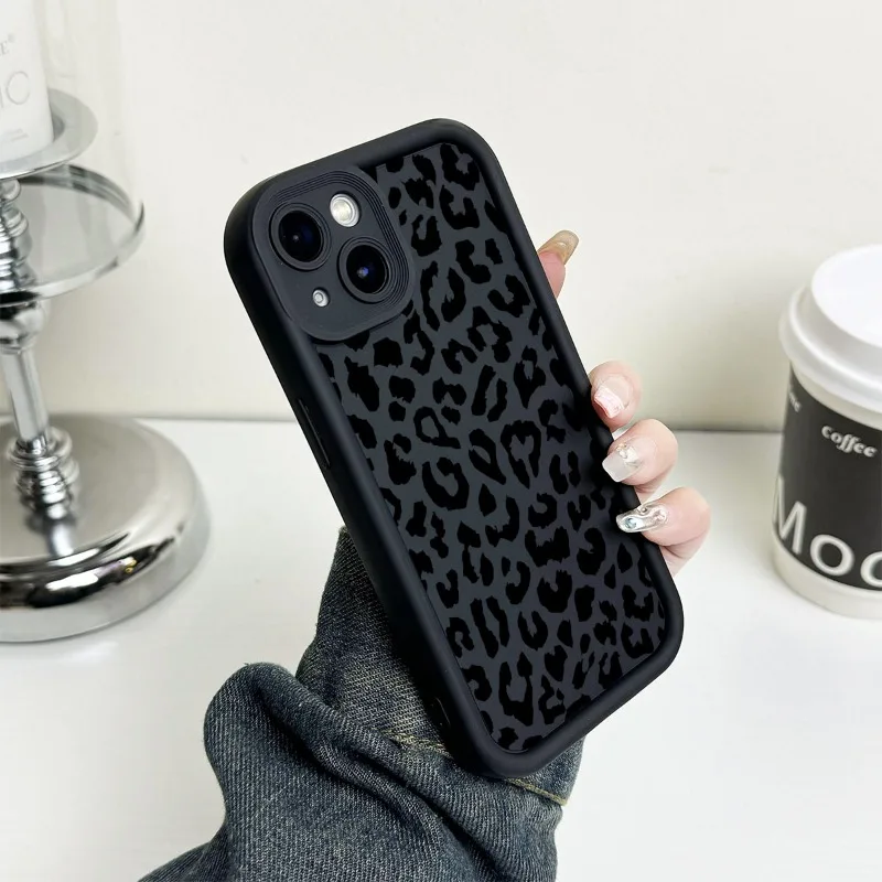 Black Leopard Print Pattern Silicone Phone Case For iPhone 11 12 13 14 15 16 Pro Max 14 15 Plus Shockproof Soft Cover