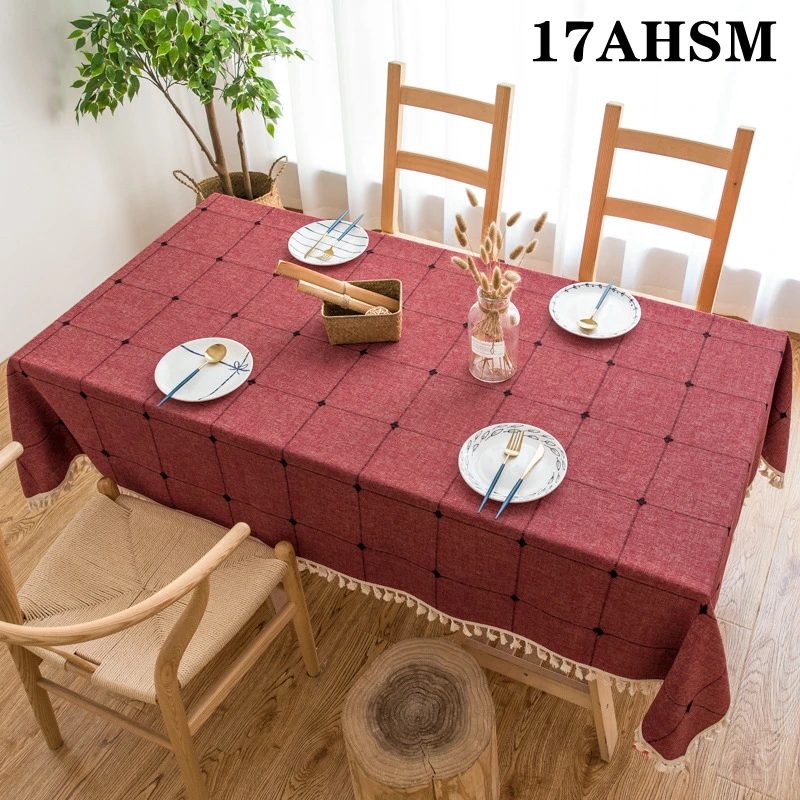 

17AHSM 2022 Tassel Cotton Linen Tablecloth Japan Style Geometric Jacquard Fabric Living Room Home Hotel Wedding Party Decoration