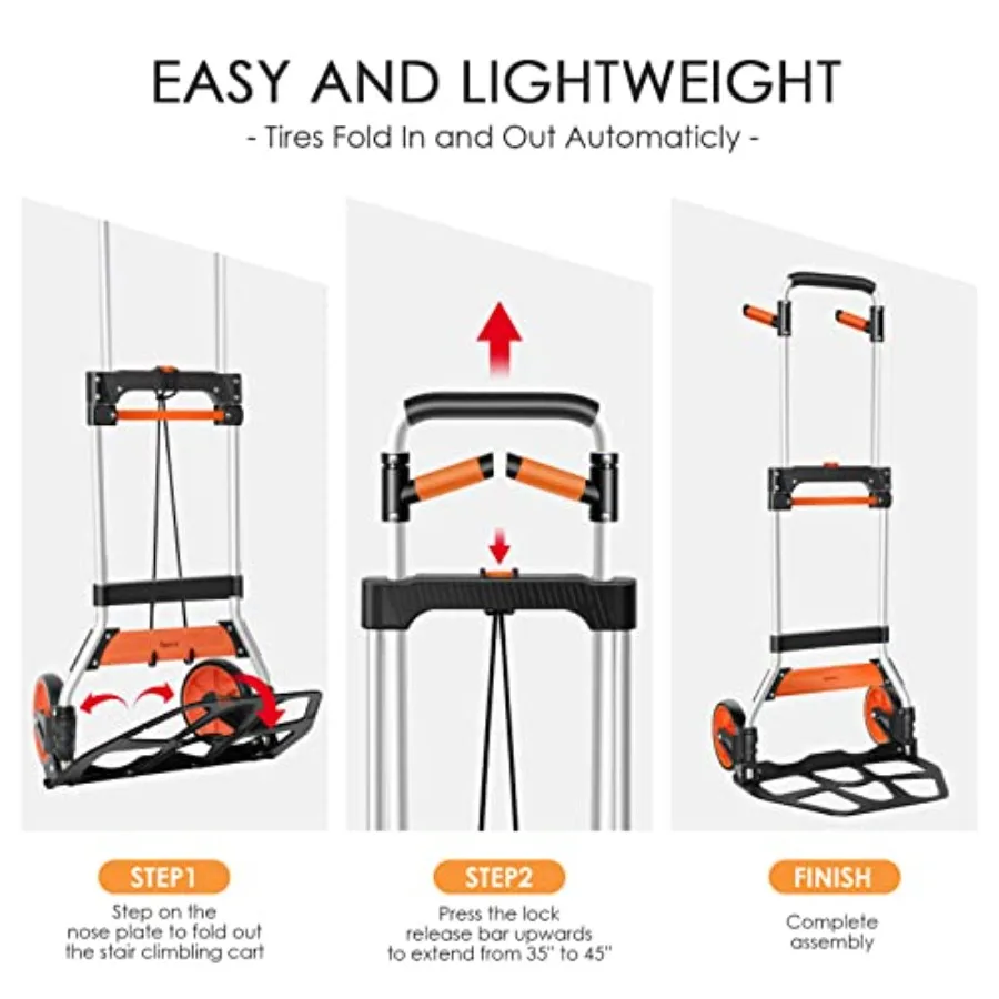Aluminum Folding Hand Truck 309 lb Capacity with Swivel Handle and 7 Inch Wheels for Moving Warehousing Shopping Heavy Duty Uti view 5