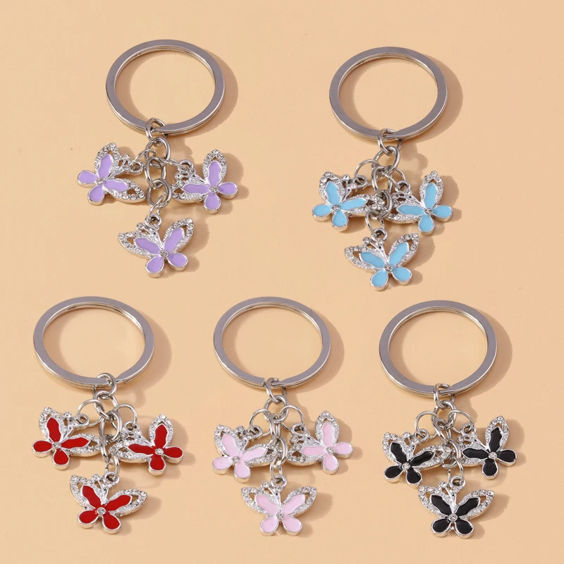

Cute Enamel Rhinestone Butterfly Keychain Animal Key Ring Pendant for Women Girls Handbag Decor DIY Jewelry Gift