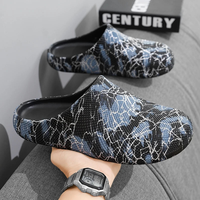 Men's and Women's Outdoor Thick-Soled Beach Half-Slipper Breathable Water-Resistant Commuting Cloud Slippers Camouflage Style Ri
