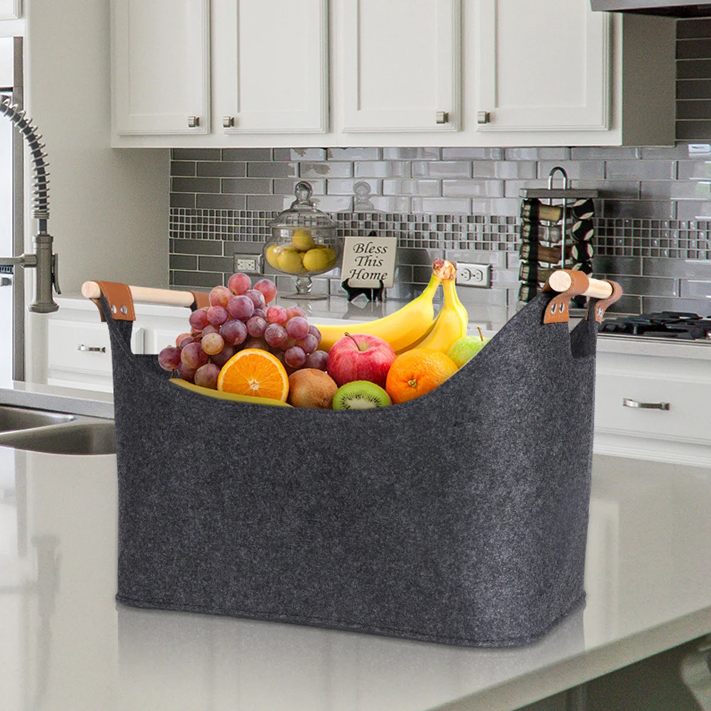 

Повстяная корзина 45 х 32 х 40 см с деревянными ручками, складная корзина для хранения одежды 57 л, большая вместимость для камина и дровяной печи