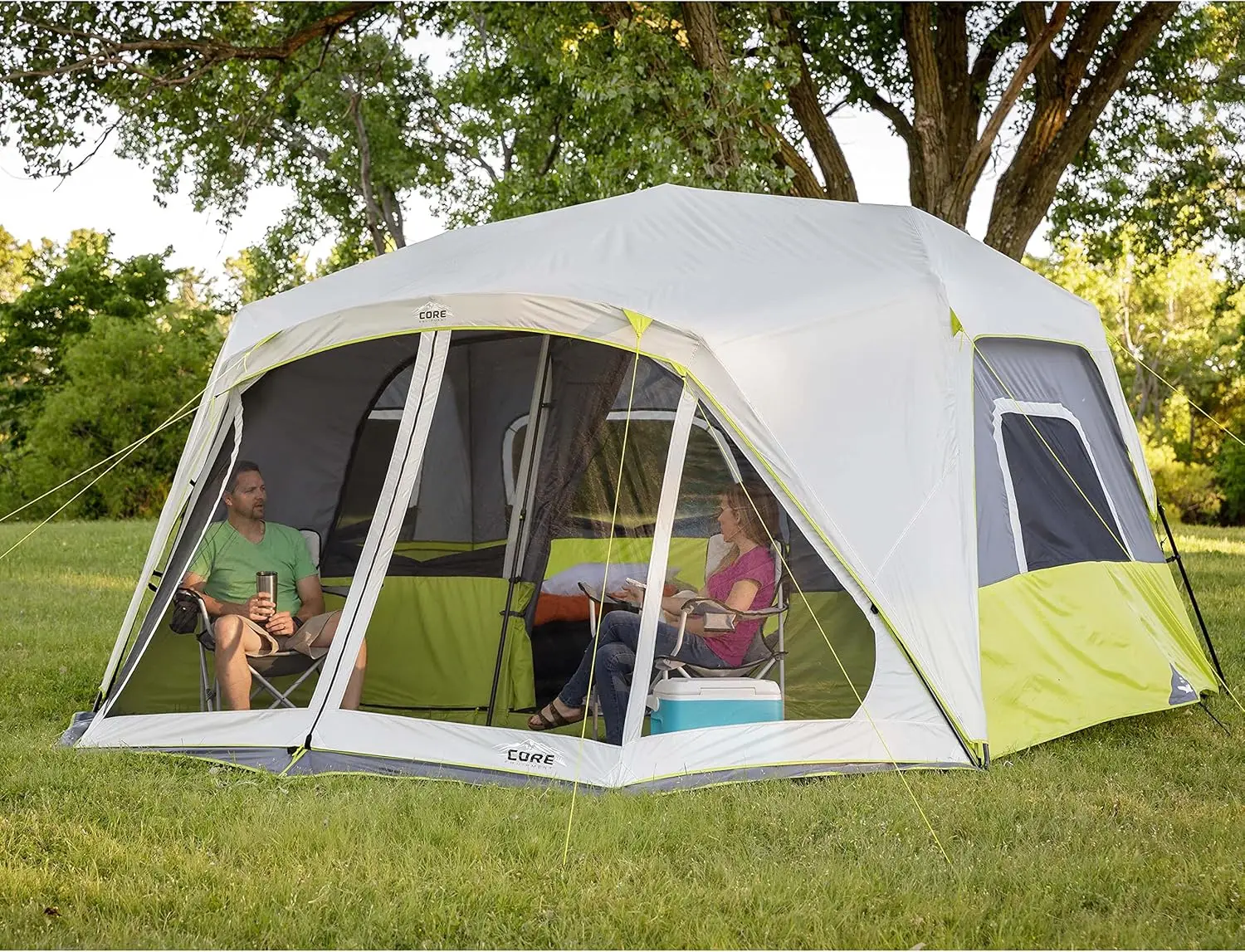 Instant Cabin Tent | 2 Room Huge Tent with Screen Room for Family with Storage Pockets for Camping Accessories