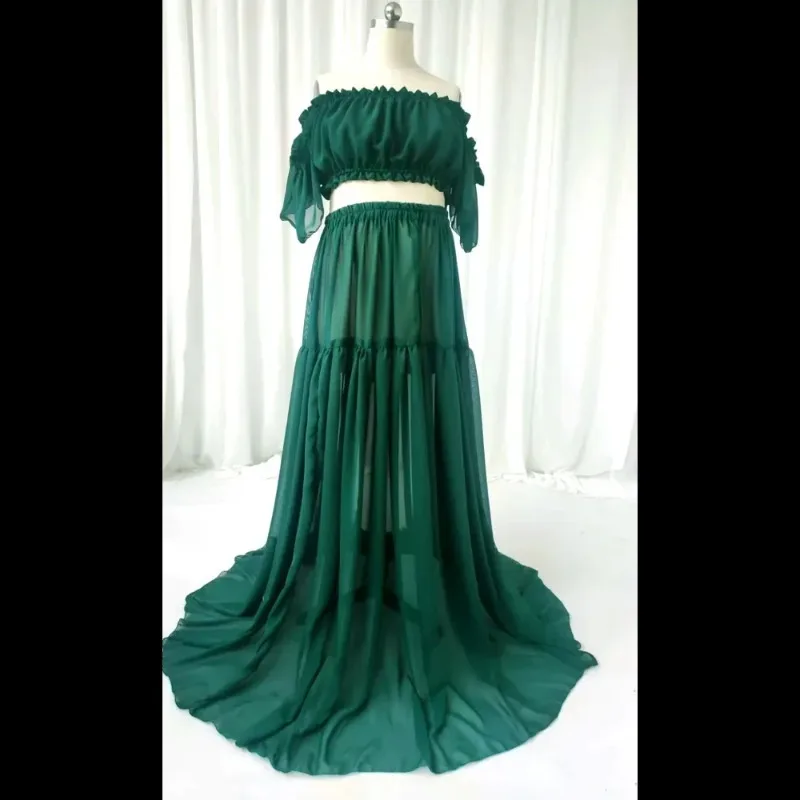 

Комплект для фотосессии беременных из 2 предметов: шифоновое платье с открытыми плечами и высоким разрезом, эластичный топ без бретелек для кормящих мам, для вечеринки в честь рождения ребенка