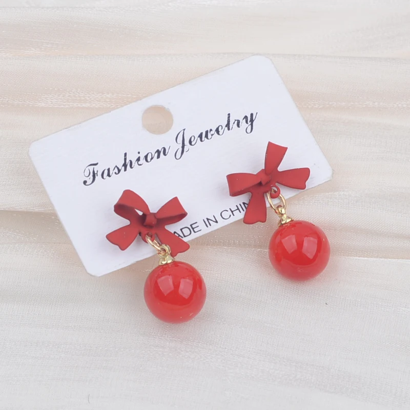 Elegant Imitation Pearl Dangle Earrings for Women Trendy Black Red Hollow Out Bow Knot Drop Earrings Cute Sweet Party Jewelry