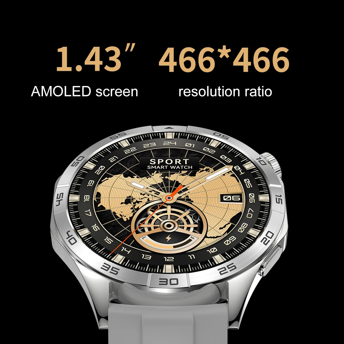 Reloj inteligente deportivo para hombre, dispositivo resistente al agua con Pantalla AMOLED de 1,43 pulgadas, control del ritmo cardíaco, oxígeno en sangre y carga inalámbrica