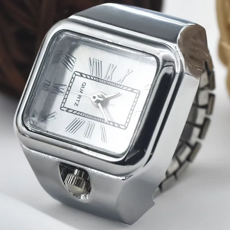 Hot Selling Creative Roman Numeral Scale Ring Quartz Alloy Shell Finger Square Watch Dial For Couples