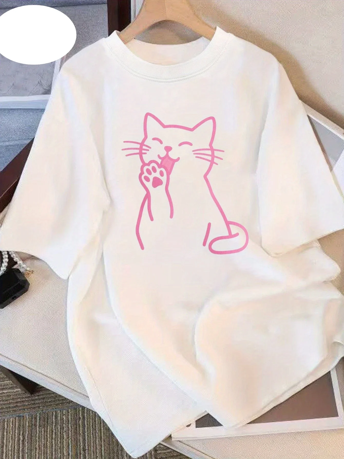 

Женская повседневная футболка с милым розовым котом и круглым вырезом с короткими рукавами, мягкая женская повседневная летняя футболка, молодежная повседневная одежда, топ Y2K
