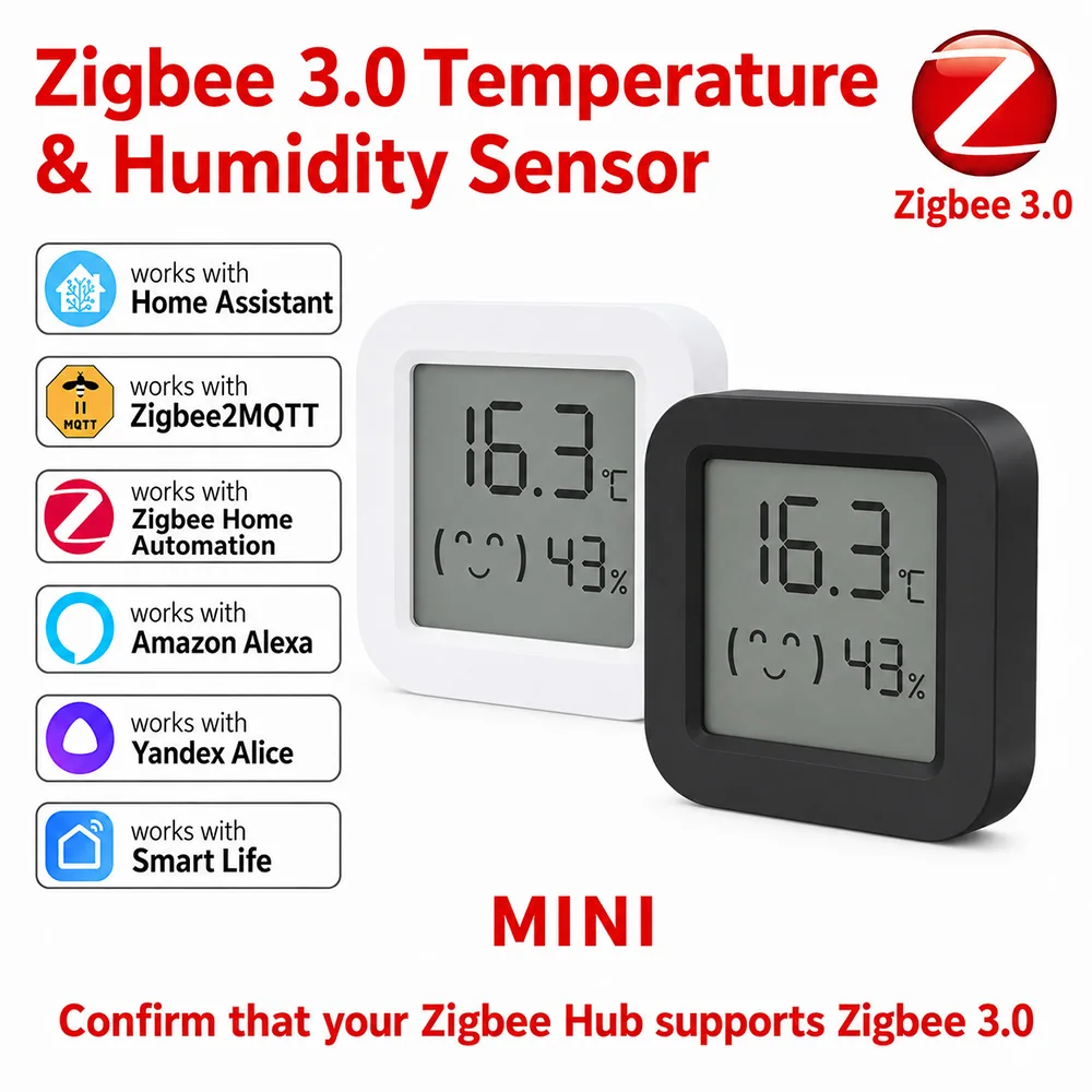 Zigbee 3.0 Temperatur- und Feuchtigkeitssensor APP-Fernsteuerung Thermometer über Tuya Smart Life für Smart Home Kompatibel mit Yandex Alexa