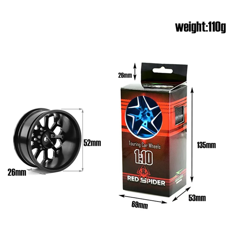 

A69Z 4Pcs 1/10 On-Road Drift Car 52MM Aluminum Alloy Metal Wheel Hub 1.9Inch Climb Car Wheel Rim For HSP Tamiya HPI Parts Purple