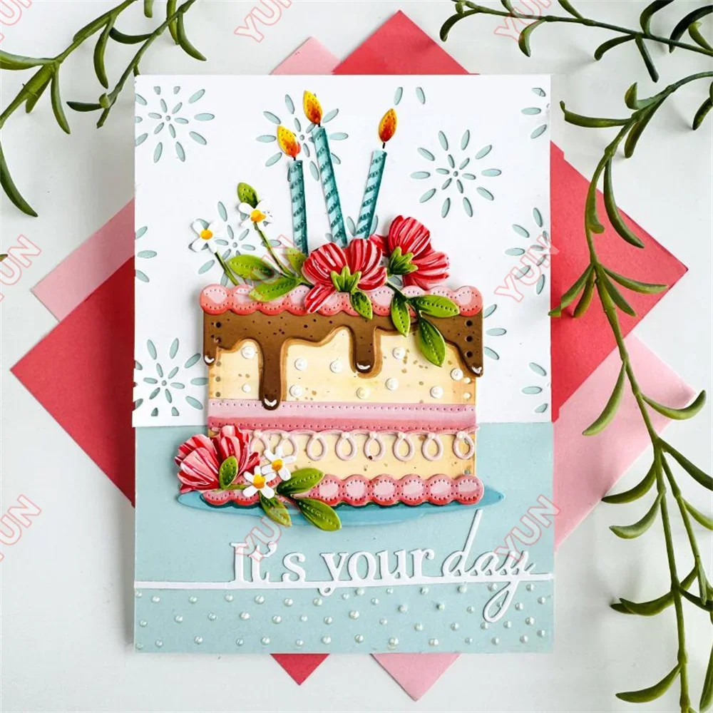 2025 New Ink Sentiment Dies Stamps Flowers Cake Builder Die Bigs Birthday Style Balloon Party Hat Stencil DIY Scrapbooking Cards