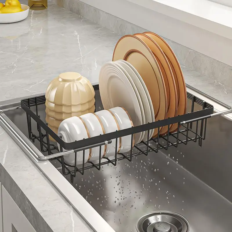 Dish Drying Rack Expandable Dish Racks For Kitchen Counter Large Capacity Bowl Drainer Organizer With Drain Board