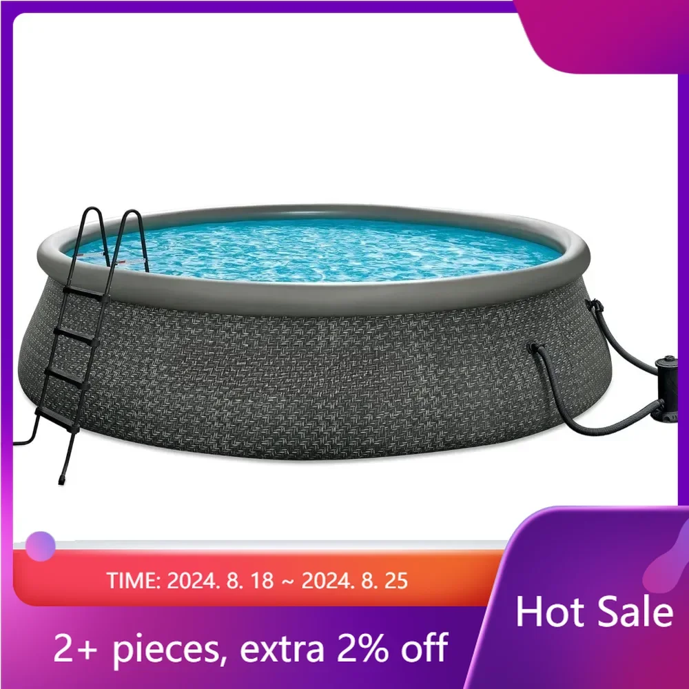 

Swimming Pool Set with 18 * 48 Inch Circular Inflatable Ring Top, Outdoor Ground Equipped with Filter Pump, Gray Swimming Pool