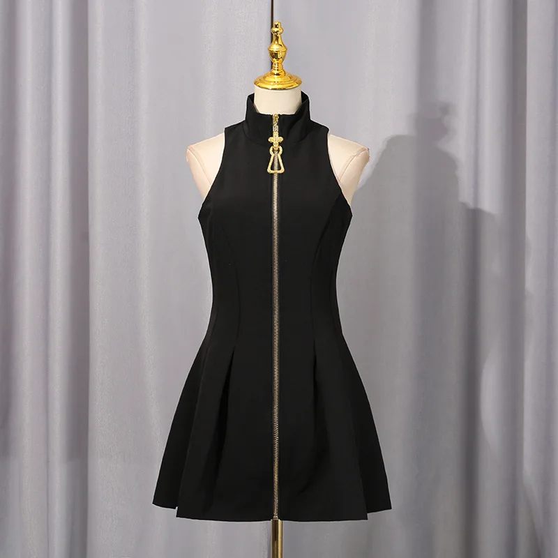 ハイストリートタンクスノースリーブドレスレディースセクシー気質ベストショート秋新作無地ワンピースY2kドレス