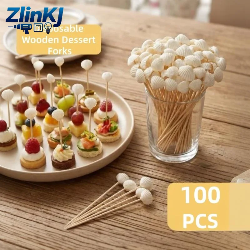 100Pcs 12cm Crab Shell Bamboo Cocktail Picks Fruit Cupcake Appetizer Toppers Hawaiian Summer Beach Party Supplies