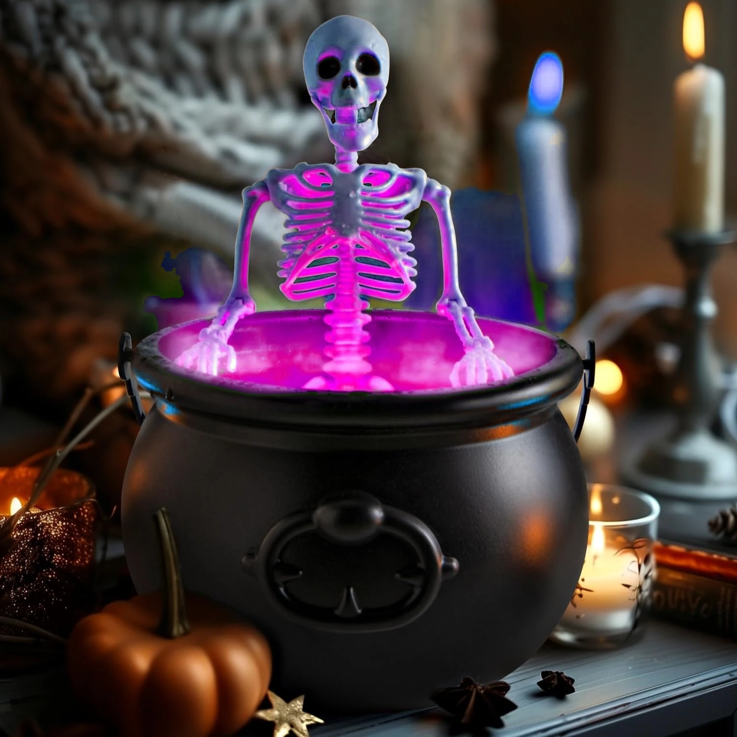 Halloween Decorations Indoor Cauldron Halloween Decor with Black Plastic Witches Cauldron and Maker Skeleton