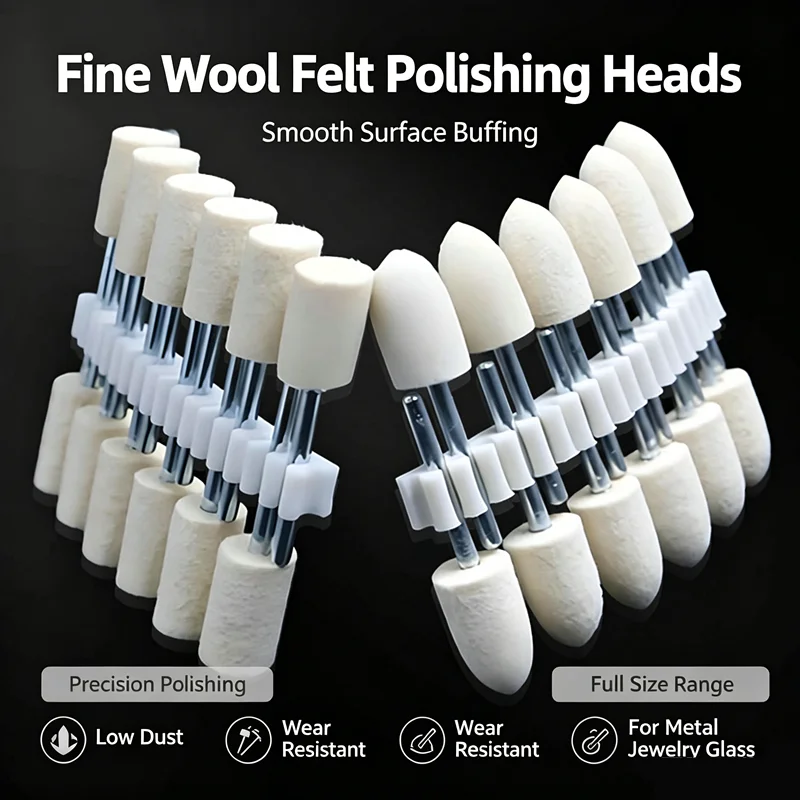 Wool Felt Polishing Buffing Wheel 3-12mm 2.35/3mm Shank Rotary Tool Grinding Head For Dremel Jewelry Metal Surface Polishing