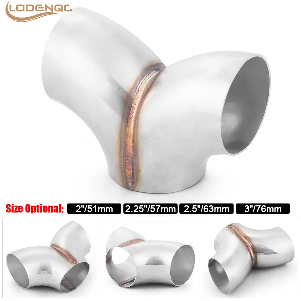 Silenciador de escape de soldadura tipo Y, tubo de conexión en T, accesorios de tubo de escape de acero inoxidable, T en espiga OD: 51/57/63/76MM