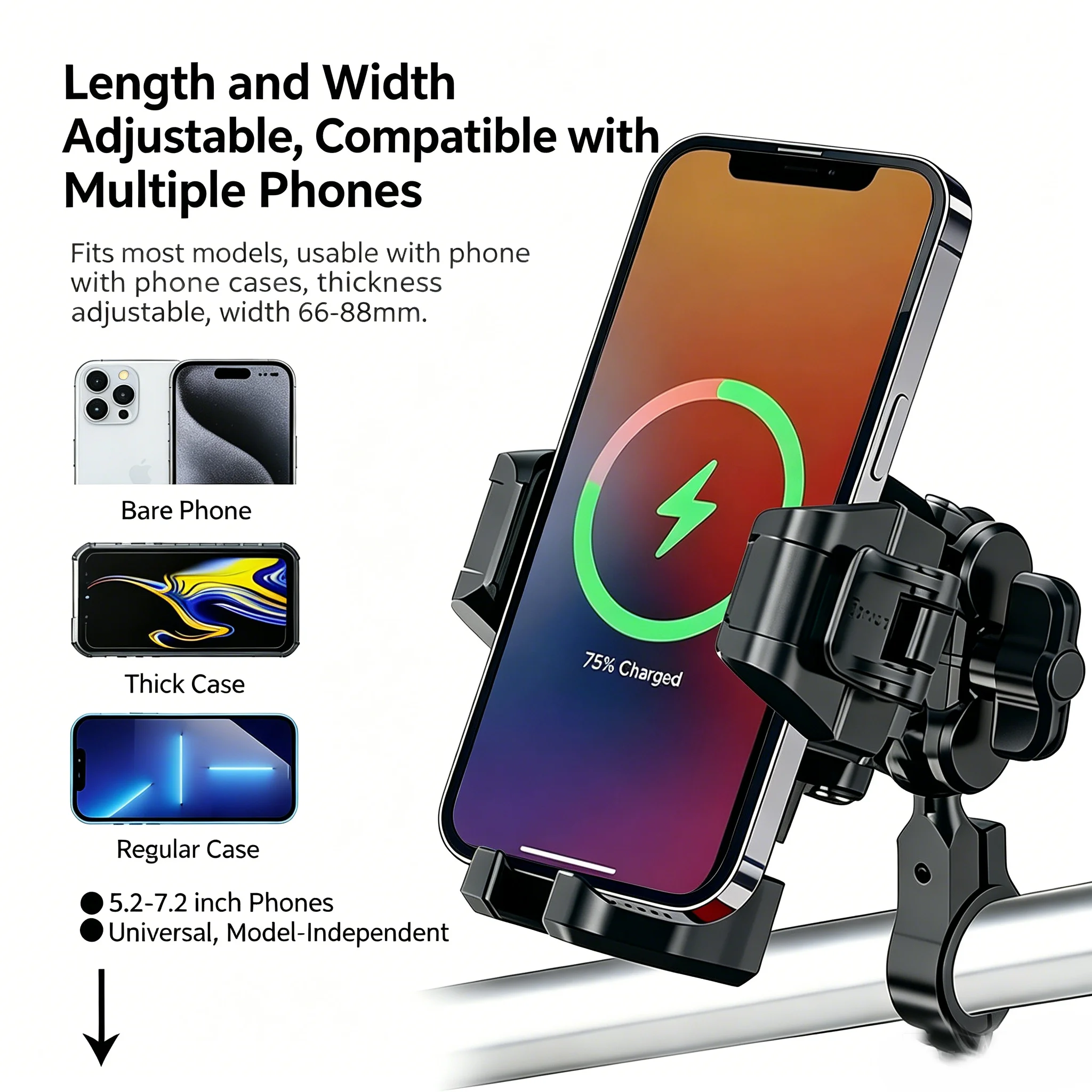 For BMW S1000RR Motorcycle Phone Holder, Ride Shock-Absorbing Wireless Charging Floating Anti-Shake Navigation Mount