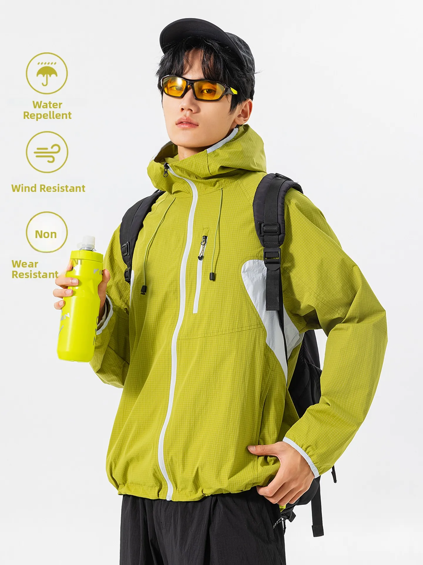 Men's Lightweight Three-Proof Function Jacket Color Block Hooded Windproof Water-Resistant Outerwear Climbing Sports Workwear...