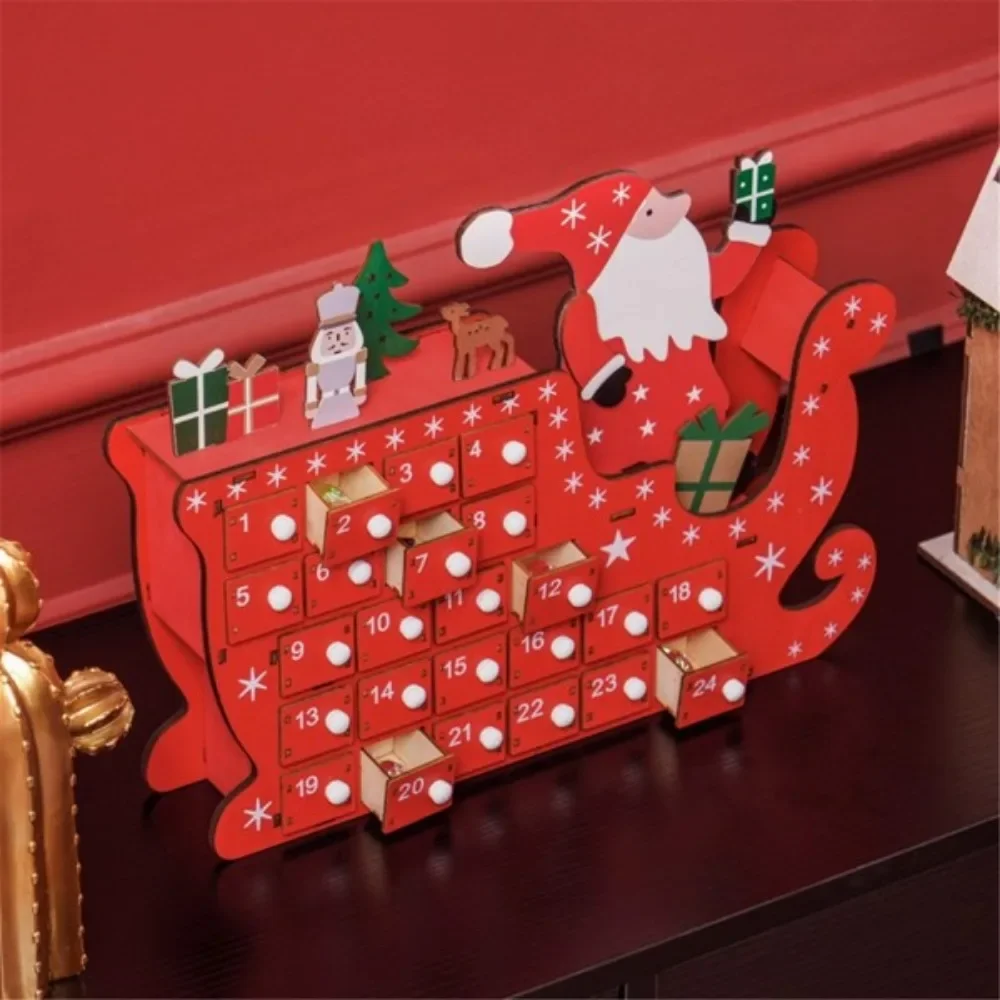 

Christmas Advent Calendar with 24 Countdown Drawers, Reusable Wooden Holiday Decoration Xmas Gift for Kids Adults, Red