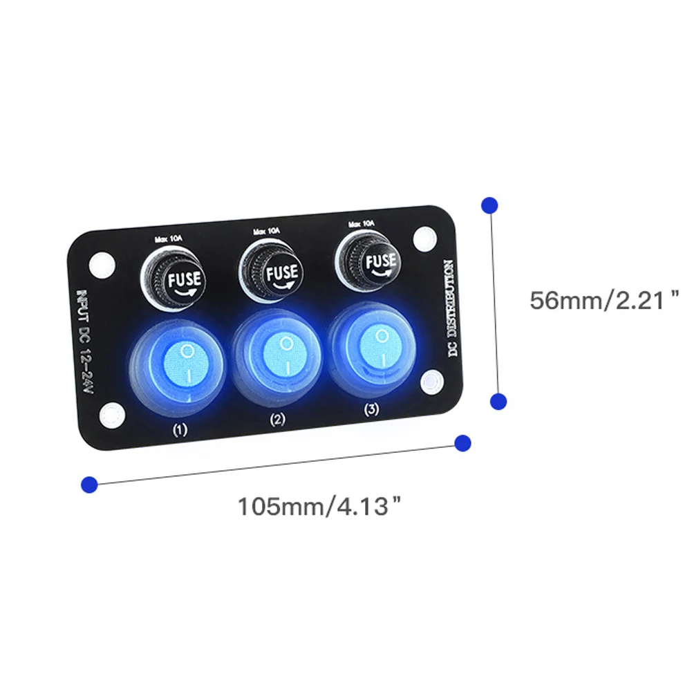 12V-24V LED Marine Boat Rocker Switch Panel 10A Fuse Blade ON Off Toggle Switch Panel 3 Buttons for Car Marine RV Truck