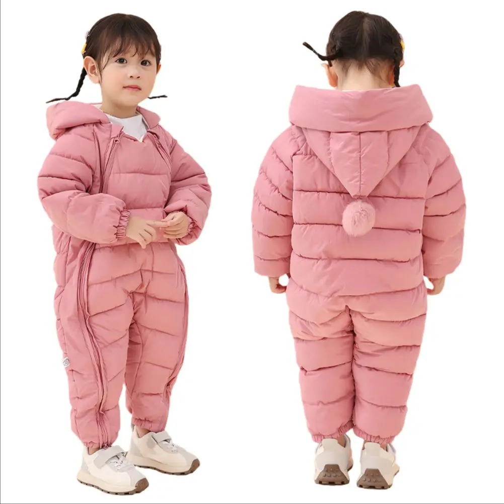 Babies Romper Hooed Down Suits with Gloves Footwear Double-zipper Lightweight Plush Warm Toddler Girls Boys Cotton Padded Suit