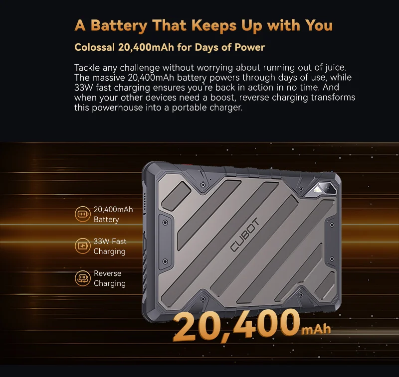 Cubot Tab KingKong 2, Rugged Tablet Android 14, Helio G99, 20400mAh Battery,16GB RAM+256GB ROM, IP68 Waterproof, 10.95" Screen
