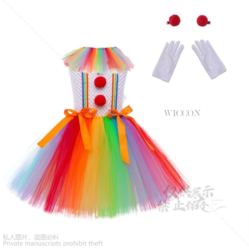 2024 Halloween Anime Color Joker Tutu Dress For Girls Carnival Clown Cosplay Lolita Kawaii Creepy Child Party Scary Clothes Kids