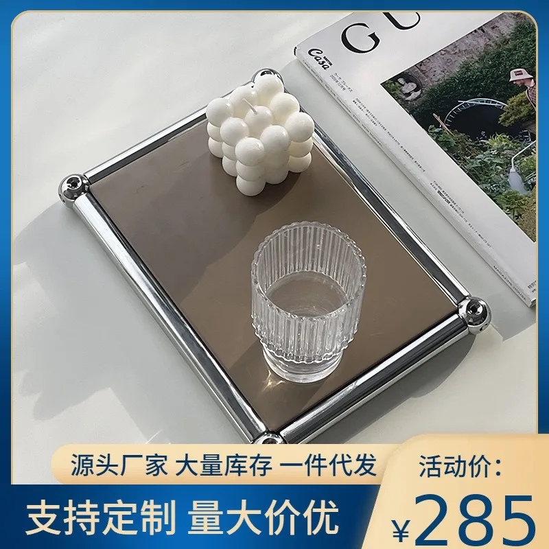 Internet celebrity tray home module desktop decoration stainless steel storage photo props