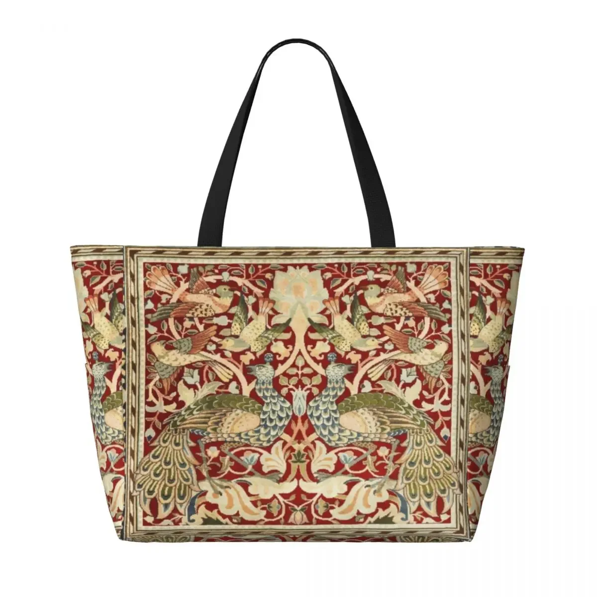 Custom William Morris Vintage Beach Tote Bag for Women Floral Textile Pattern Large Compartment Beach Gym Travel Bags