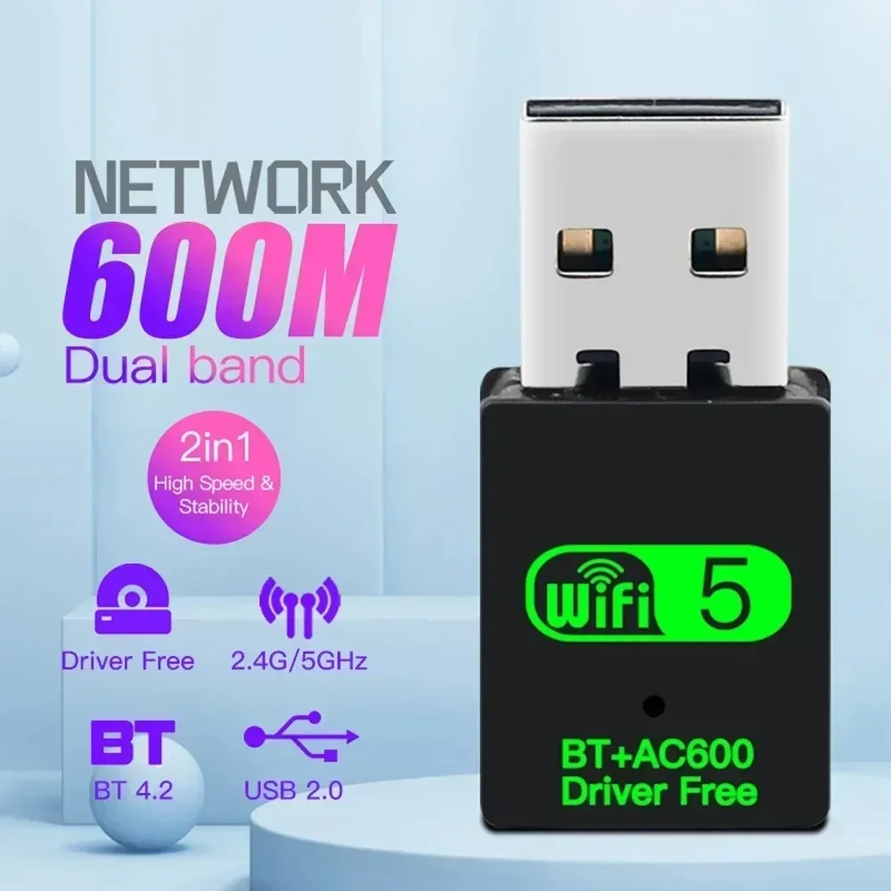 

600Mbps USB WiFi Wireless Bluetooth Adapter 2.4G 5GHz USB Wi-Fi 5 Network Card Wlan Receiver Dongle DRIVER FREE