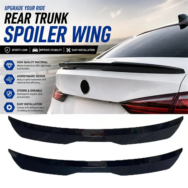 Car rear trunk lip spoiler wing, bright black/carbon fiber texture ABS tail wing, easy to stick decorative spoiler