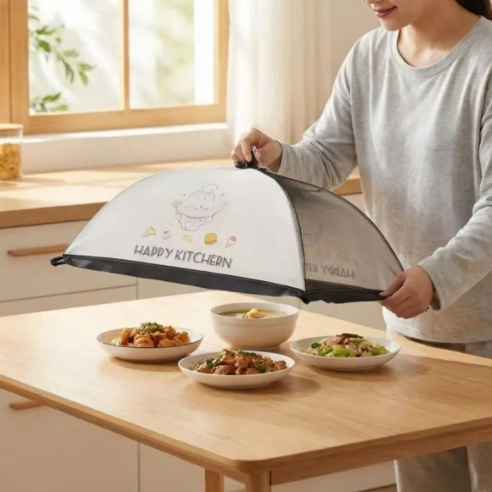 Cartoon Collapsible Food Cover Umbrella Style Breathable Mosquito Proof Cover Mesh Dust-proof Insect Prevention Cover Summer