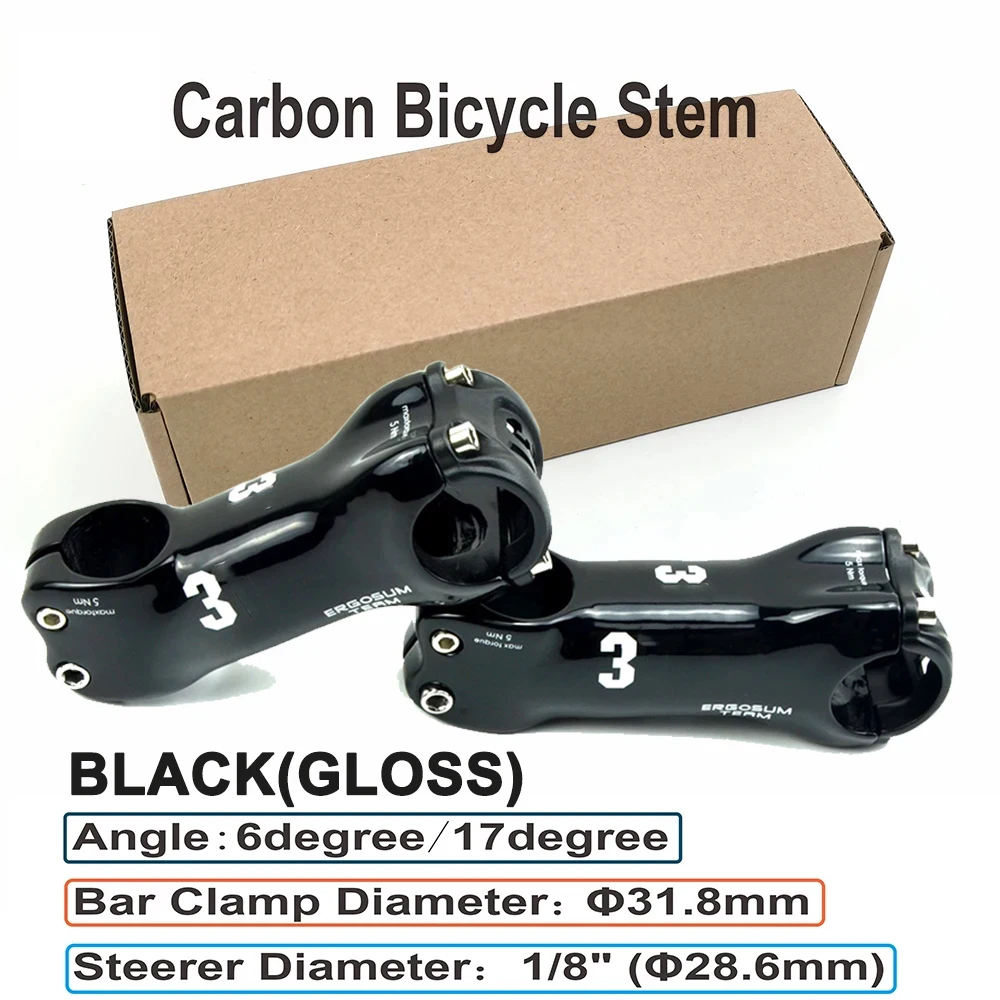 أعلى العلامة التجارية الكربون جذع دراجة الطريق دراجة الجذعية T800 ألياف الكربون الجبلية الجذعية زاوية سوداء 6/17 ° أجزاء الدراجة بقطر 28.6 ملم #1