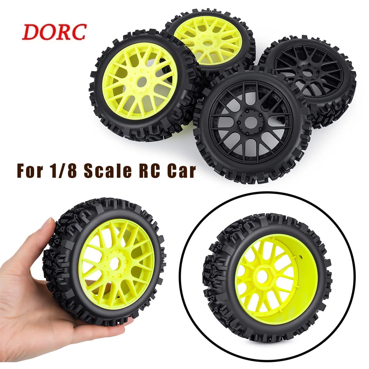 4Pcs 120mm Off-Road Tires for 1/8 RC Buggy – Rubber Tyres Upgrade Replacement Parts for RC Car