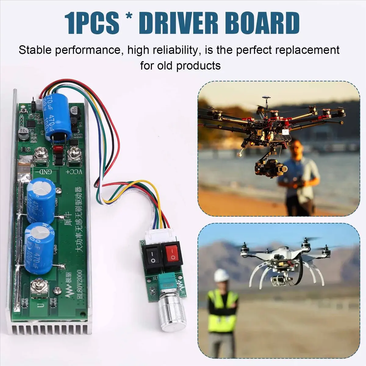 BEST CHOICE）DC 24V-80V 2000W 12-Tube High-Power Brushless Motor Driver for Underwater Propellers Fans and Drones
