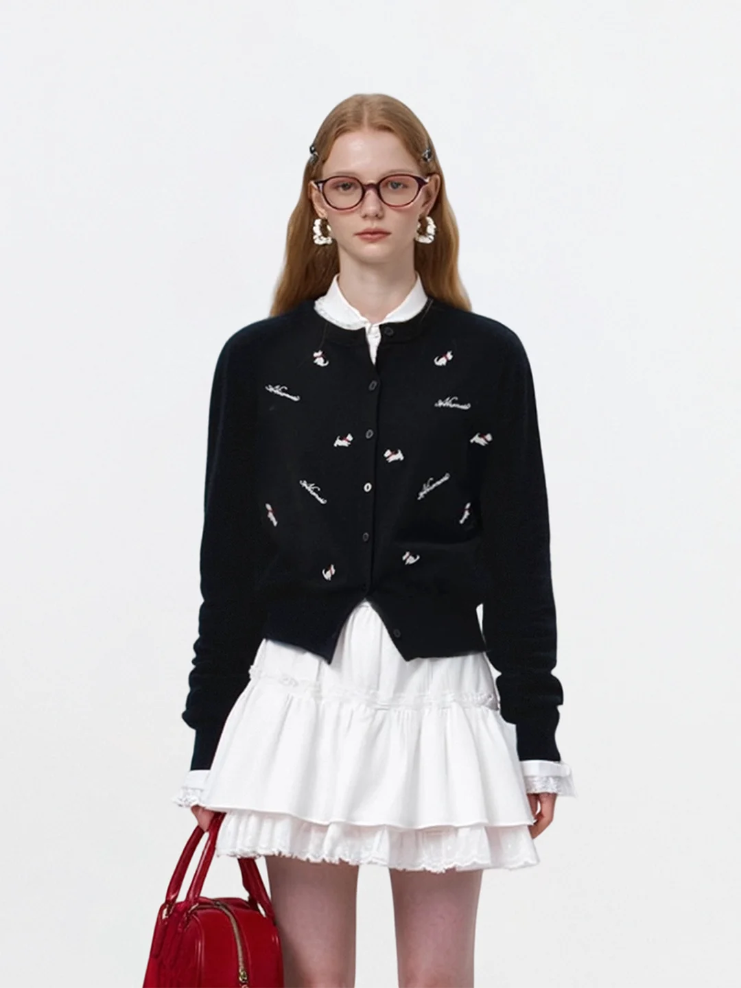 

Тонкий вязаный кардиган AHMI с вышивкой, дизайн «Милый щенок», осенне-зимний, для девочек, милый и стильный свитер, мягкий полиэстер...