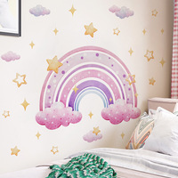 Colorful Rainbow Stars Cloud Wall Sticker for Kids Baby Room Background Mural Bedroom Home Decoration Removable Cartoon Decals