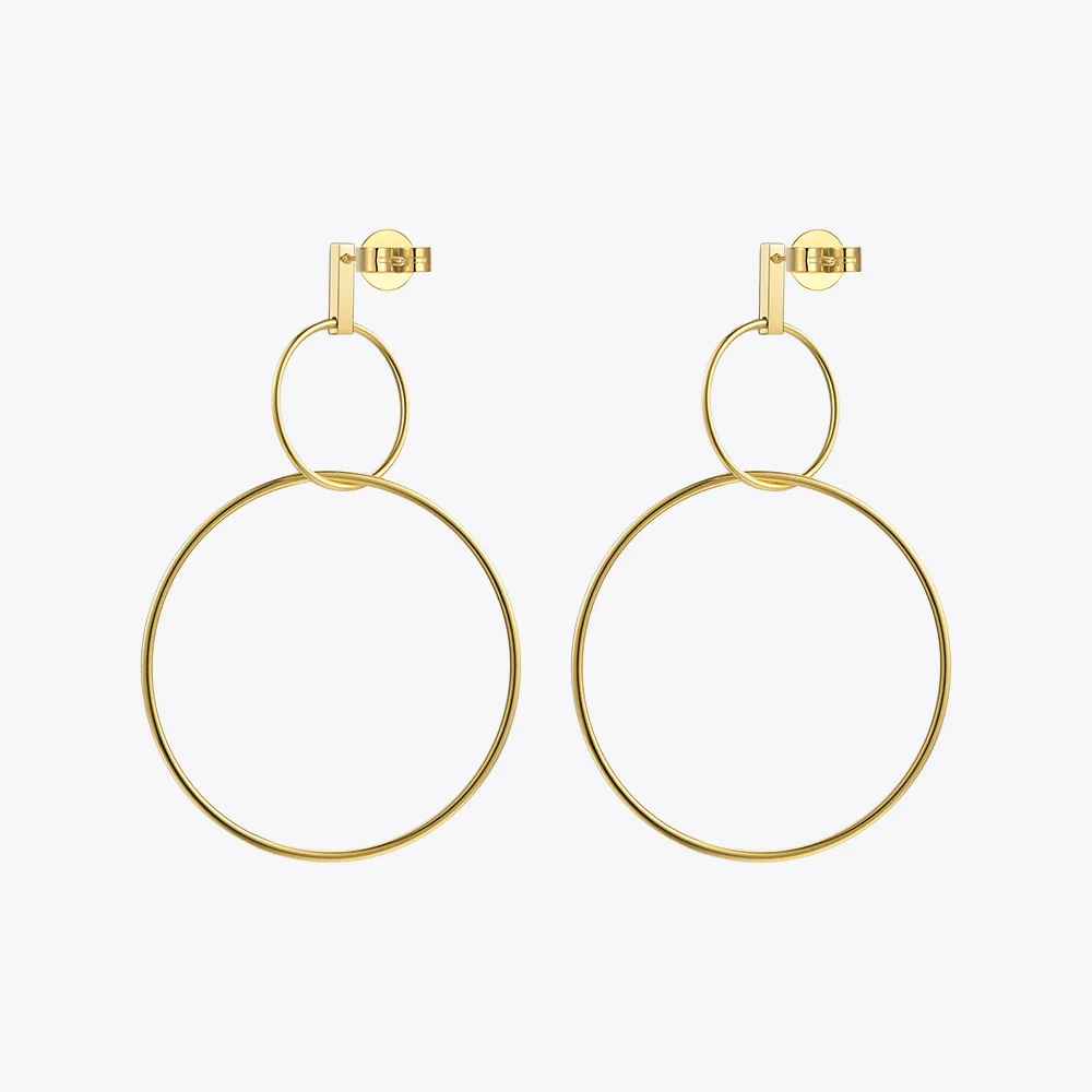 Jewelry Geometric Circle Line Dangle Earrings Gold color Stainless steel Long Drop Earrings For Women Earings EEF1017