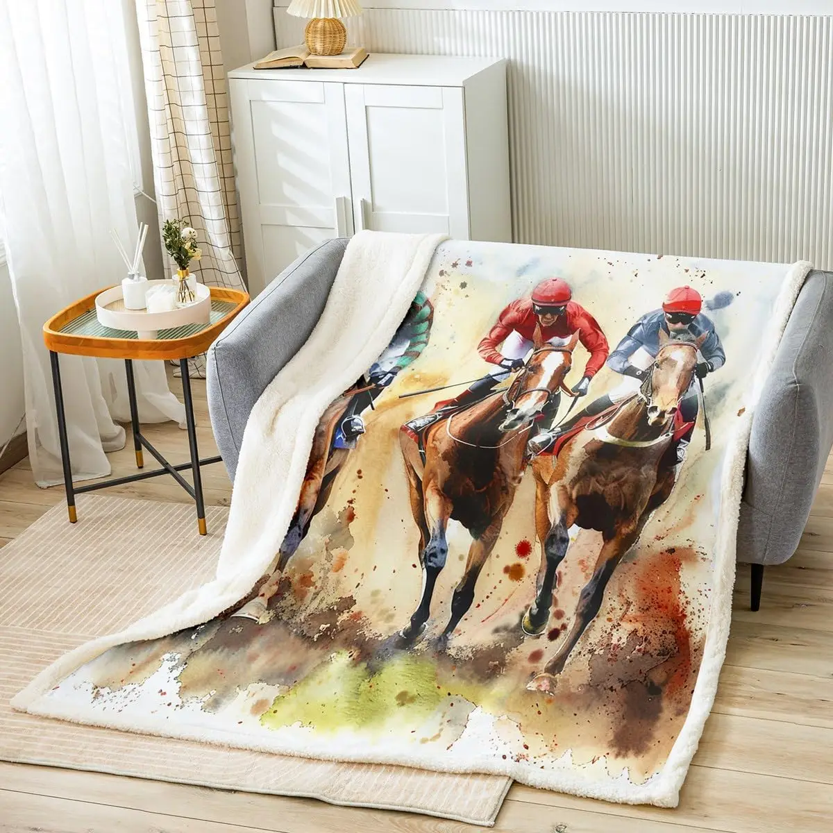 

Флисовое одеяло с принтом для скачек, захватывающее игровое одеяло с изображением лошади, художественное живопись, одеяло с граффити, пыль, нечеткая мягкая одеяло, кровать