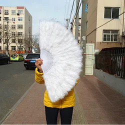 Fashion Feather Fan European Vintage Style White Hand Fan Handmade Wedding Party Dance Accessories Ornament Home Decor