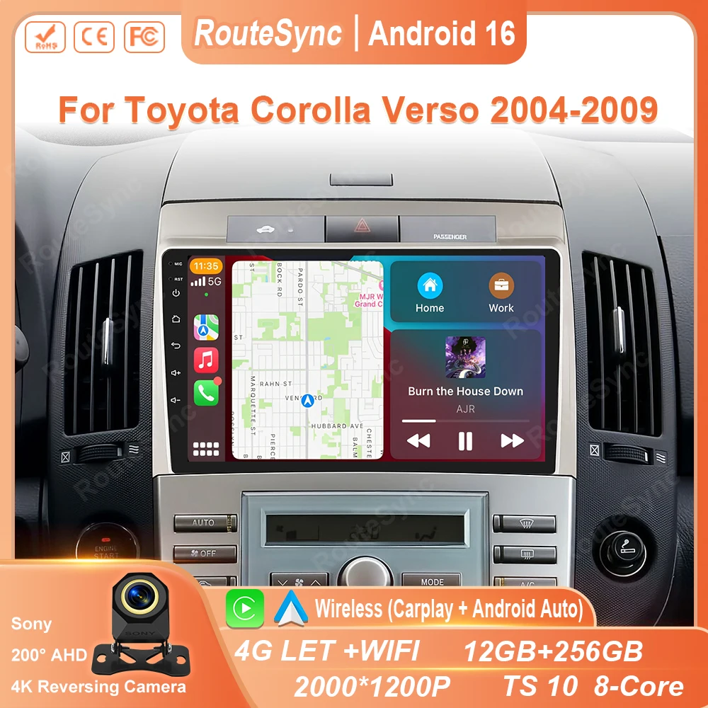

Car Radio Multimedia Player For Toyota Corolla Verso 2004-2009 Carplay Wifi Navigation GPS Android Autoradio Head Unit No 2 Din