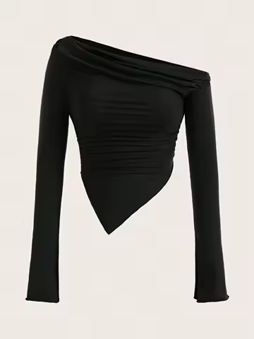 Women Sexy Solid One Shoulder Long Sleeve T Shirt Spring Fall 2025 Y2K Clothes Grunge Goth Slim Fit Tee Top Tshirt Streetwear